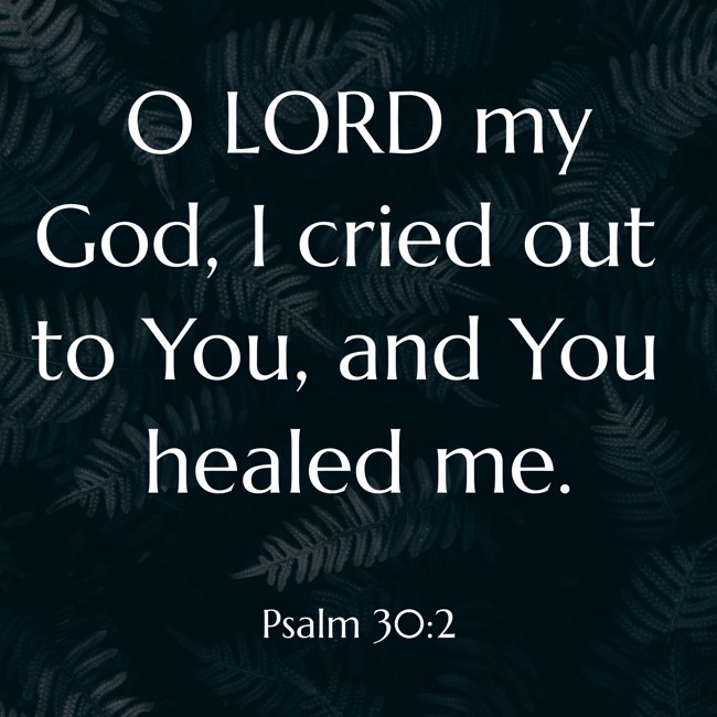 O LORD my God, I cried out to You, and You healed me. - Psalm 30:2