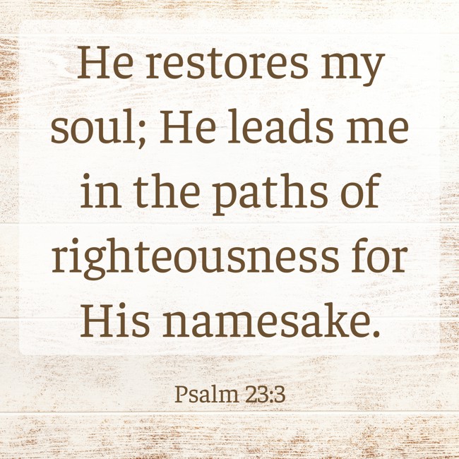 He restores my soul; He leads me in the paths of righteousness for His namesake. - Psalm 23:3