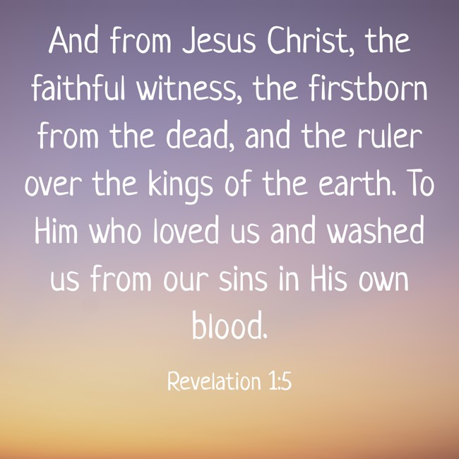 And from Jesus Christ, the faithful witness, the firstborn from the dead, and the ruler over the kings of the earth. To Him who loved us and washed us from our sins in His own blood. - Revelation 1:5