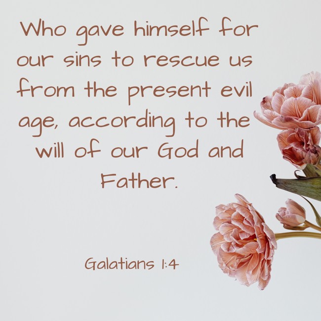 Who gave himself for our sins to rescue us from the present evil age, according to the will of our God and Father. - Galatians 1:4