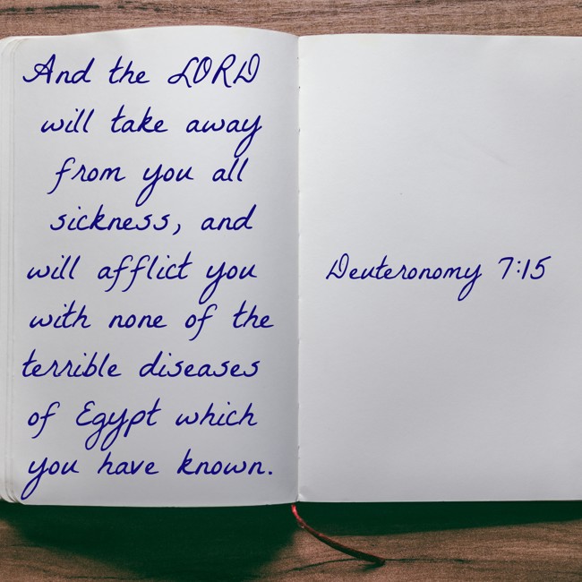 And the LORD will take away from you all sickness, and will afflict you with none of the terrible diseases of Egypt which you have known. - Deuteronomy 7:15