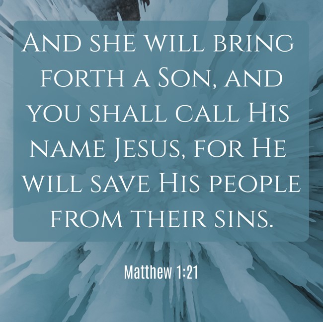 And she will bring forth a Son, and you shall call His name Jesus, for He will save His people from their sins. - Matthew 1:21