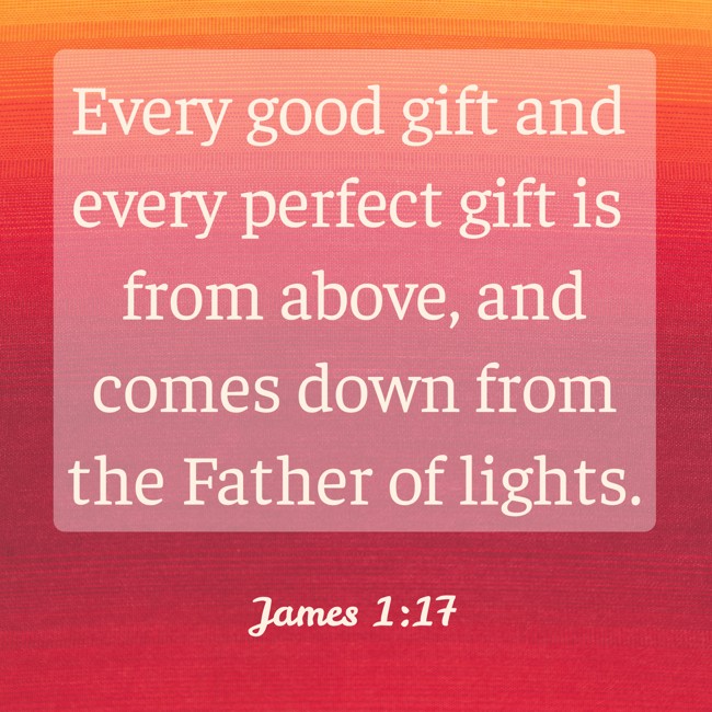 Every good gift and every perfect gift is from above, and comes down from the Father of lights. - James 1:17