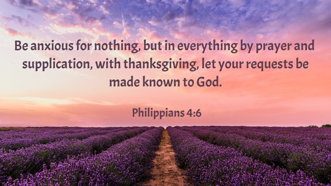 Be anxious for nothing, but in everything by prayer and supplication, with thanksgiving, let your requests be made known to God. - Philippians 4:6