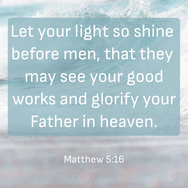 Let your light so shine before men, that they may see your good works and glorify your Father in heaven. - Matthew 5:16