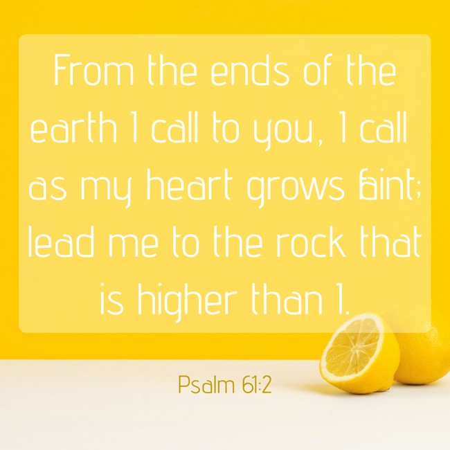From the ends of the earth I call to you, I call as my heart grows faint; lead me to the rock that is higher than I. - Psalm 61:2