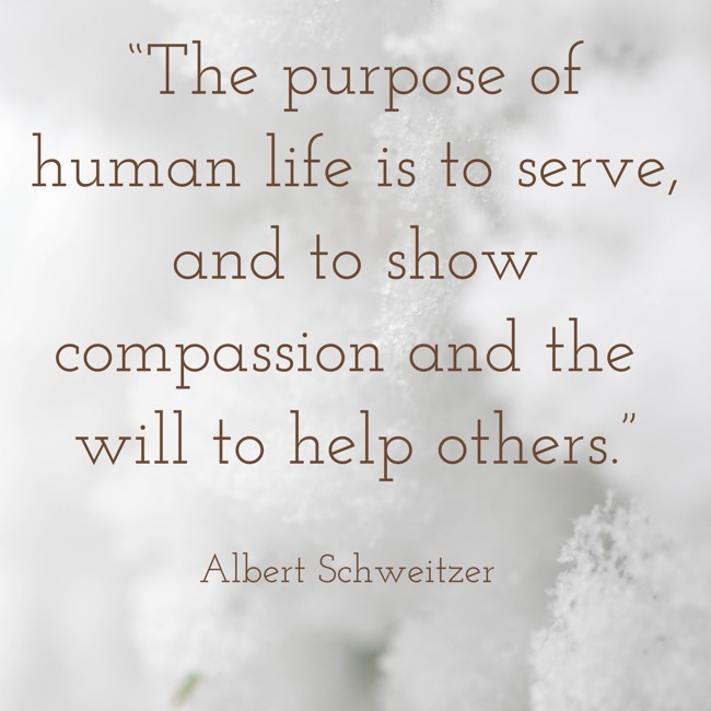 “The purpose of human life is to serve, and to show compassion and the will to help others.” - Albert Schweitzer