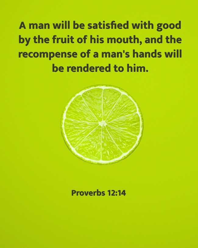 A man will be satisfied with good by the fruit of his mouth, and the recompense of a man's hands will be rendered to him. - Proverbs 12:14
