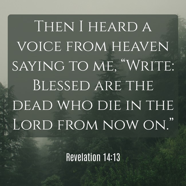  Then I heard a voice from heaven saying to me, “Write: Blessed are the dead who die in the Lord from now on.”   - Revelation 14:13 