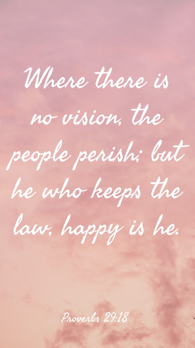 Where there is no vision, the people perish; but he who keeps the law, happy is he. - Proverbs 29:18