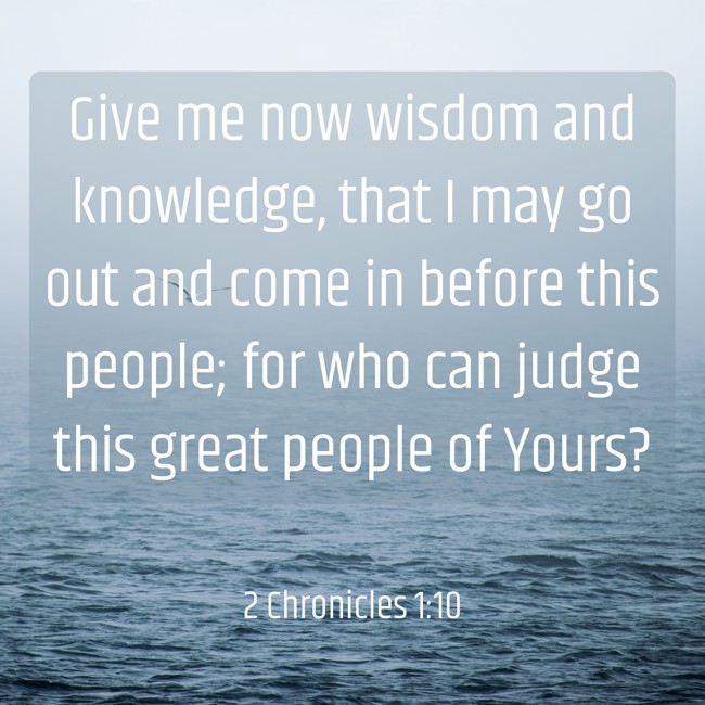 Give me now wisdom and knowledge, that I may go out and come in before this people; for who can judge this great people of Yours? - 2 Chronicles 1:10