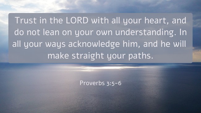 Trust in the LORD with all your heart, and do not lean on your own understanding. In all your ways acknowledge him, and he will make straight your paths. - Proverbs 3:5-6