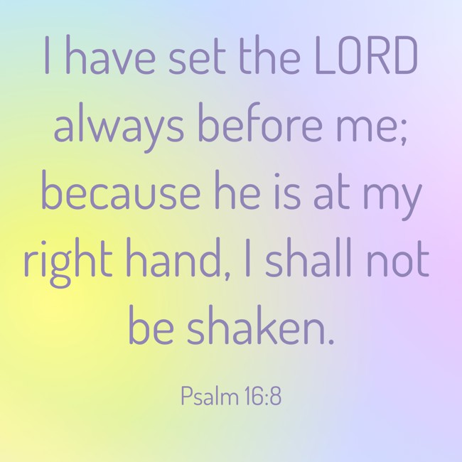 I have set the LORD always before me; because he is at my right hand, I shall not be shaken. - Psalm 16:8
