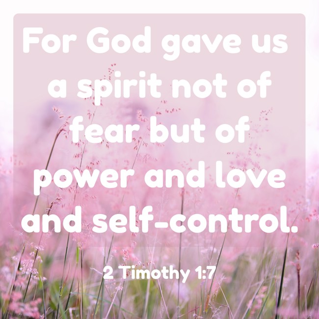 For God gave us a spirit not of fear but of power and love and self-control. - 2 Timothy 1:7
