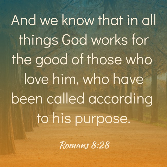 And we know that in all things God works for the good of those who love him, who have been called according to his purpose. - Romans 8:28