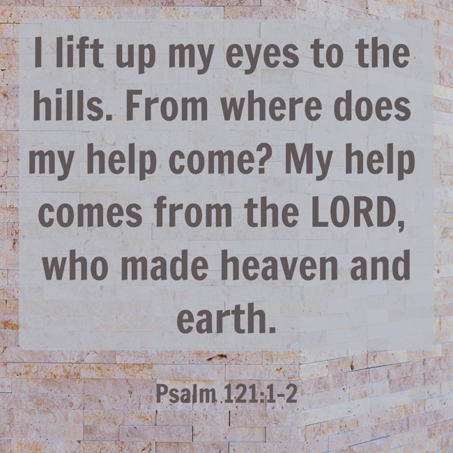 I lift up my eyes to the hills. From where does my help come? My help comes from the LORD, who made heaven and earth. - Psalm 121:1-2