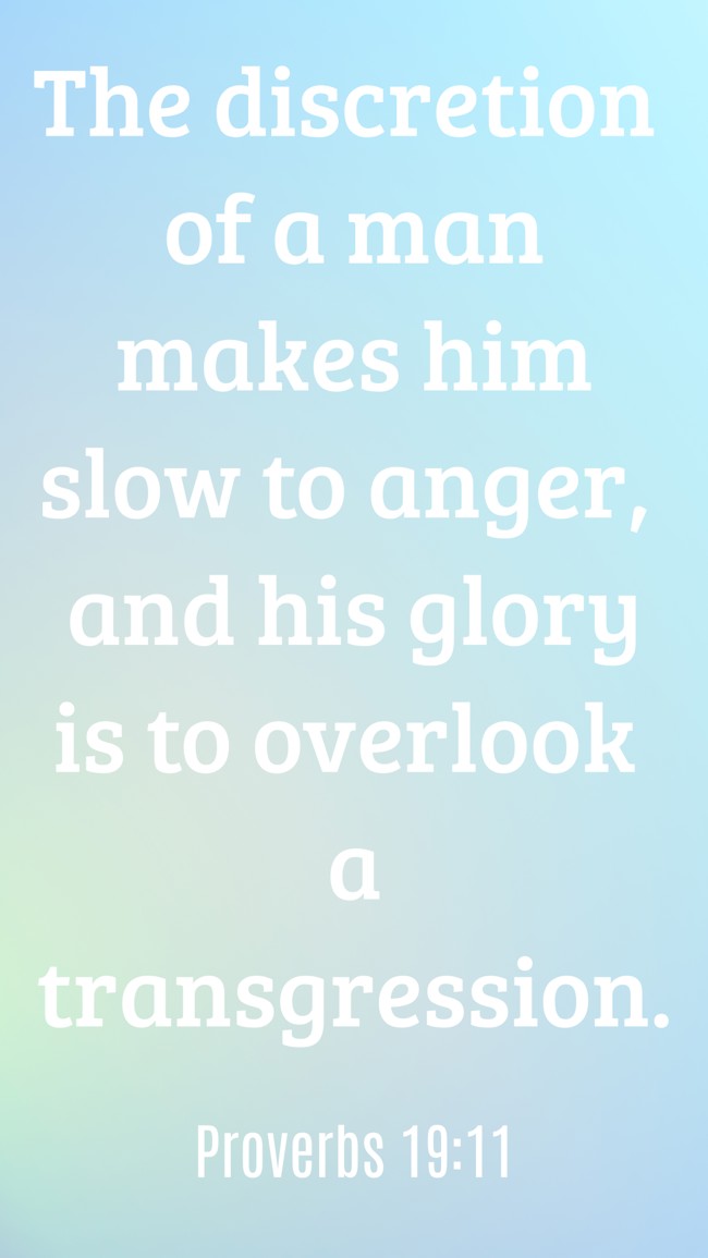The discretion of a man makes him slow to anger, and his glory is to overlook a transgression. - Proverbs 19:11