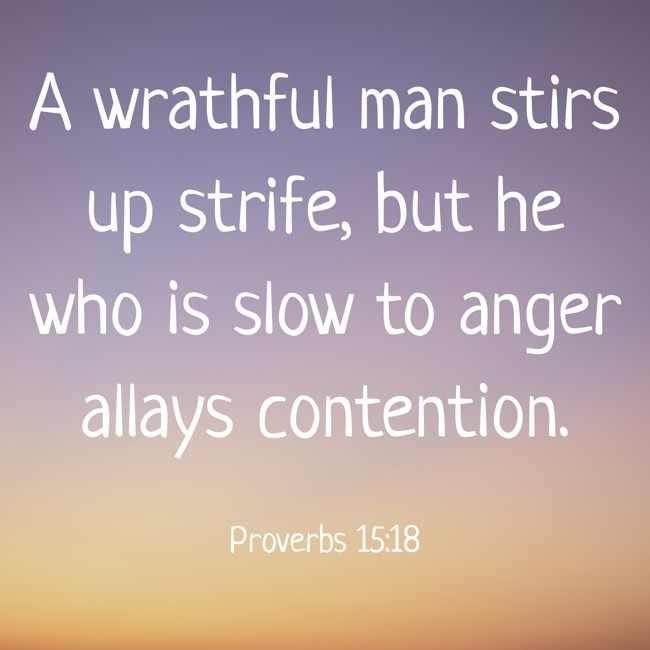 A wrathful man stirs up strife, but he who is slow to anger allays contention. - Proverbs 15:18