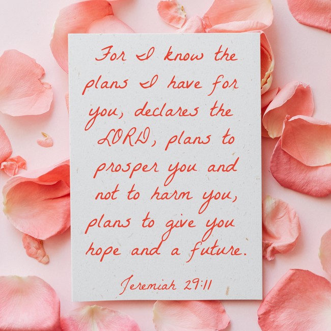 For I know the plans I have for you, declares the LORD, plans to prosper you and not to harm you, plans to give you hope and a future. - Jeremiah 29:11