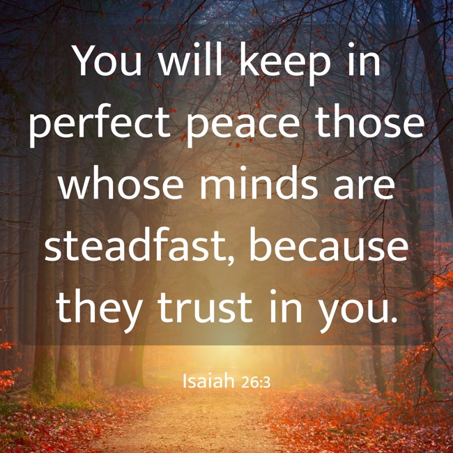 You will keep in perfect peace those whose minds are steadfast, because they trust in you. - Isaiah 26:3