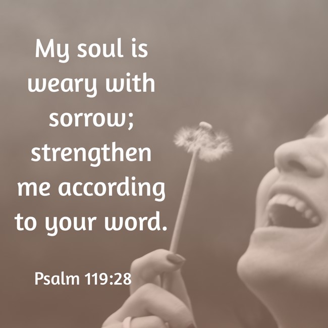 My soul is weary with sorrow; strengthen me according to your word. - Psalm 119:28