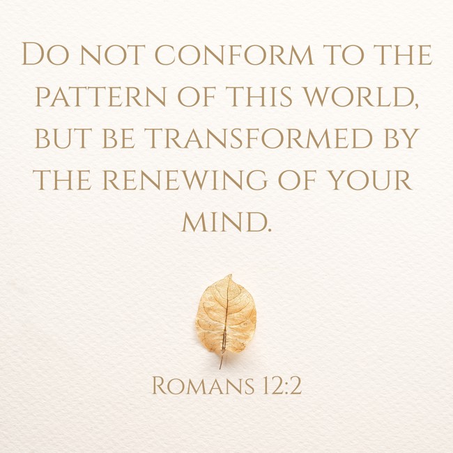 Do not conform to the pattern of this world, but be transformed by the renewing of your mind. - Romans 12:2