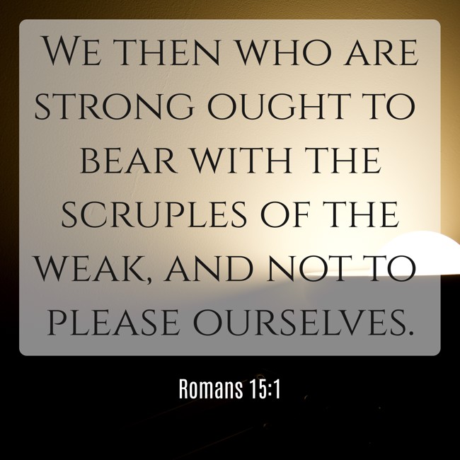 We then who are strong ought to bear with the scruples of the weak, and not to please ourselves. - Romans 15:1