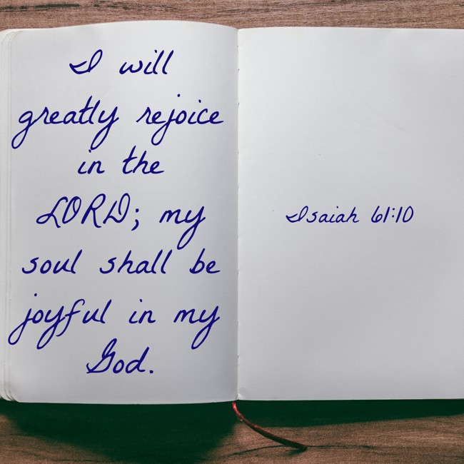I will greatly rejoice in the LORD; my soul shall be joyful in my God. - Isaiah 61:10
