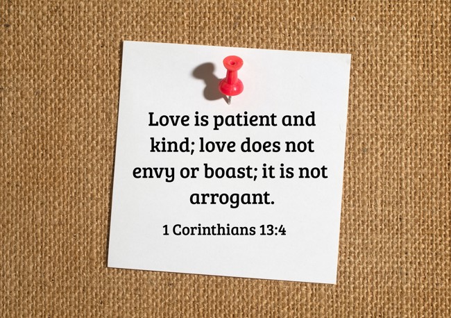 Love is patient and kind; love does not envy or boast; it is not arrogant. - 1 Corinthians 13:4