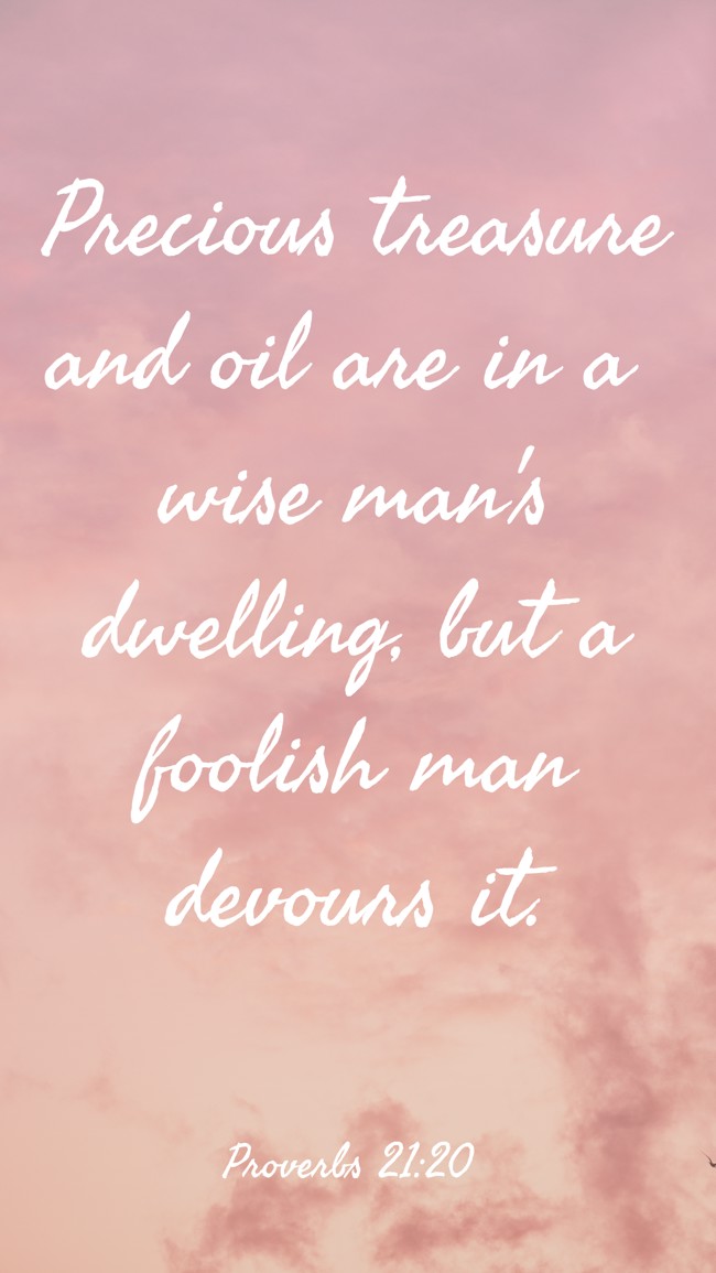 Precious treasure and oil are in a wise man's dwelling, but a foolish man devours it. - Proverbs 21:20