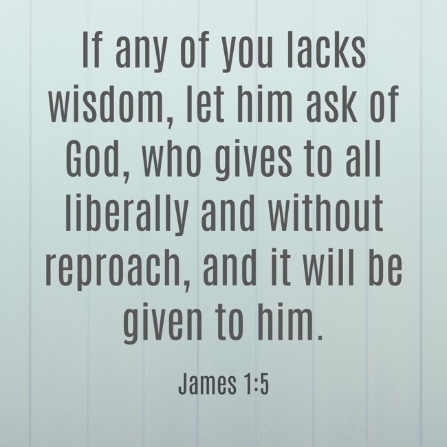 If any of you lacks wisdom, let him ask of God, who gives to all liberally and without reproach, and it will be given to him. - James 1:5