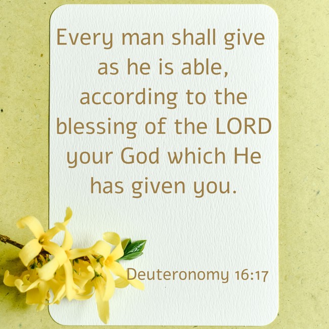 Every man shall give as he is able, according to the blessing of the LORD your God which He has given you. - Deuteronomy 16:17