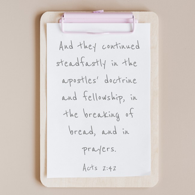 And they continued steadfastly in the apostles' doctrine and fellowship, in the breaking of bread, and in prayers. - Acts 2:42