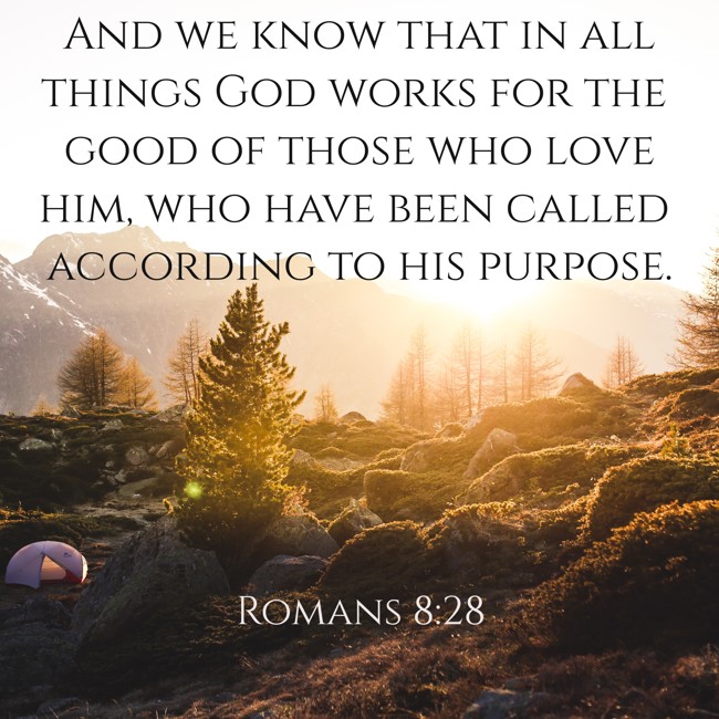 And we know that in all things God works for the good of those who love him, who have been called according to his purpose. - Romans 8:28