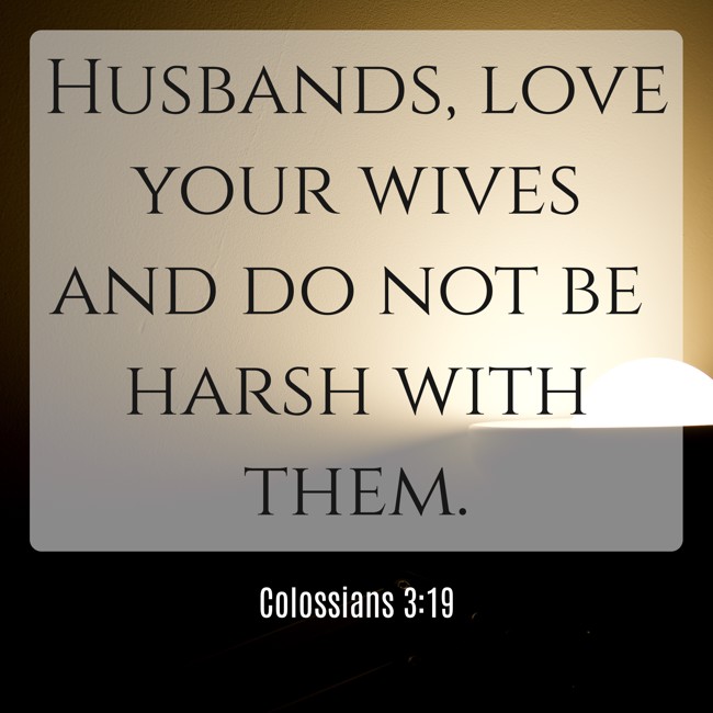 Husbands, love your wives and do not be harsh with them. - Colossians 3:19