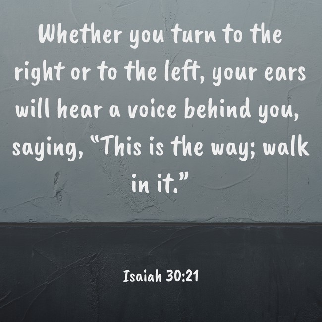 Whether you turn to the right or to the left, your ears will hear a voice behind you, saying, “This is the way; walk in it.” - Isaiah 30:21
