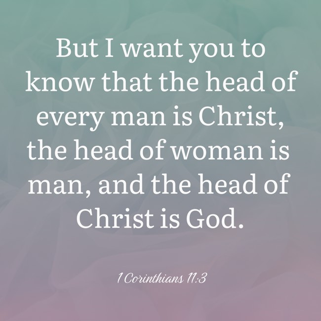 But I want you to know that the head of every man is Christ, the head of woman is man, and the head of Christ is God. - 1 Corinthians 11:3