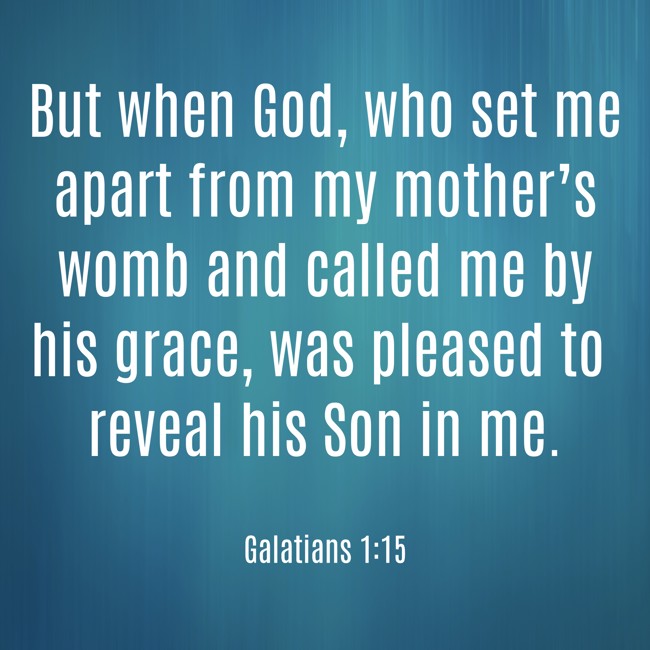 But when God, who set me apart from my mother’s womb and called me by his grace, was pleased to reveal his Son in me. - Galatians 1:15