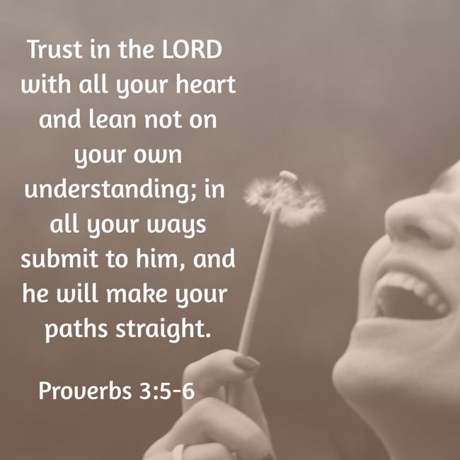 Trust in the LORD with all your heart and lean not on your own understanding; in all your ways submit to him, and he will make your paths straight. - Proverbs 3:5-6