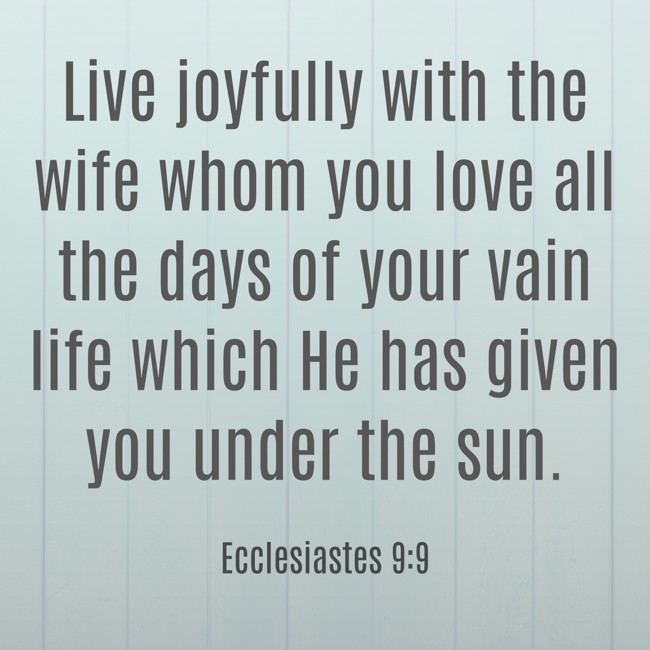 Live joyfully with the wife whom you love all the days of your vain life which He has given you under the sun. - Ecclesiastes 9:9