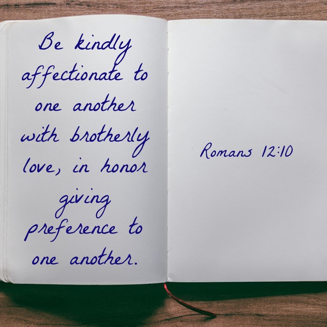 Be kindly affectionate to one another with brotherly love, in honor giving preference to one another. - Romans 12:10