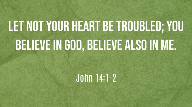  Let not your heart be troubled; you believe in God, believe also in Me.   - John 14:1-2 