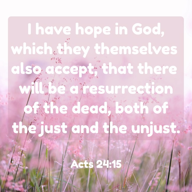  I have hope in God, which they themselves also accept, that there will be a resurrection of the dead, both of the just and the unjust.   - Acts 24:15 