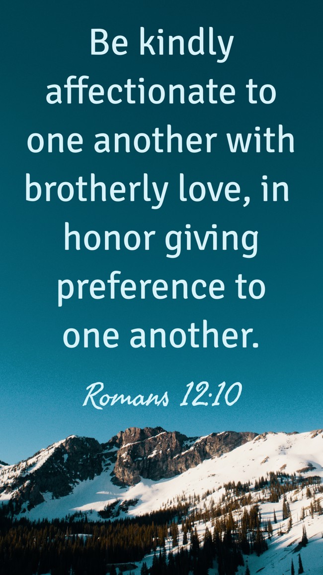 Be kindly affectionate to one another with brotherly love, in honor giving preference to one another. - Romans 12:10