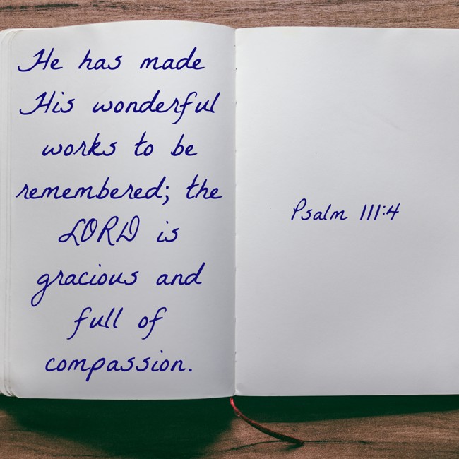 He has made His wonderful works to be remembered; the LORD is gracious and full of compassion. - Psalm 111:4