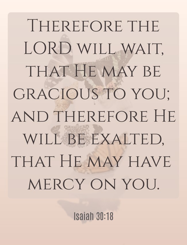 Therefore the LORD will wait, that He may be gracious to you; and therefore He will be exalted, that He may have mercy on you. - Isaiah 30:18