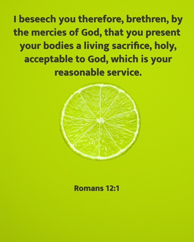 I beseech you therefore, brethren, by the mercies of God, that you present your bodies a living sacrifice, holy, acceptable to God, which is your reasonable service. - Romans 12:1