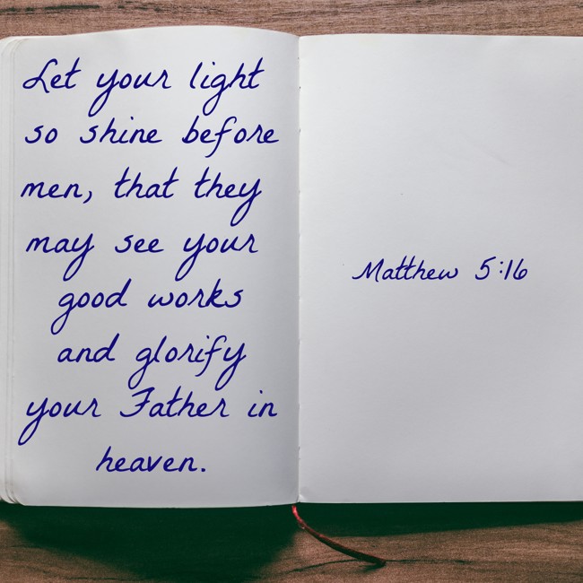 Let your light so shine before men, that they may see your good works and glorify your Father in heaven. - Matthew 5:16