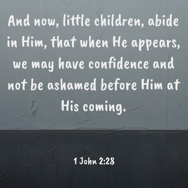  And now, little children, abide in Him, that when He appears, we may have confidence and not be ashamed before Him at His coming.   - 1 John 2:28 