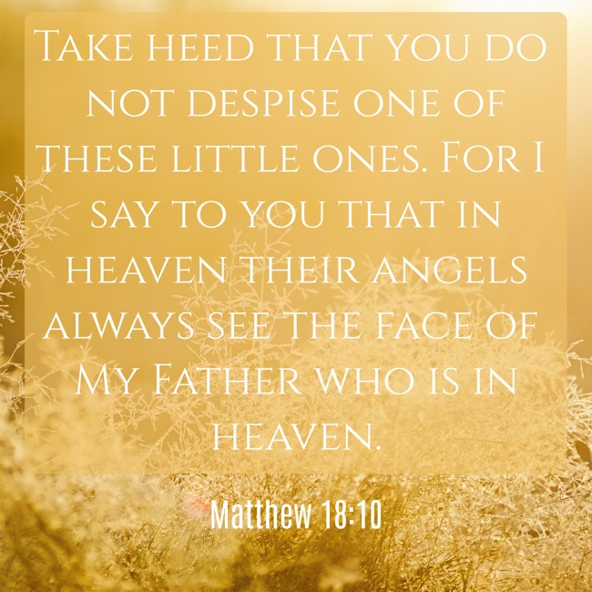  Take heed that you do not despise one of these little ones. For I say to you that in heaven their angels always see the face of My Father who is in heaven.   - Matthew 18:10 